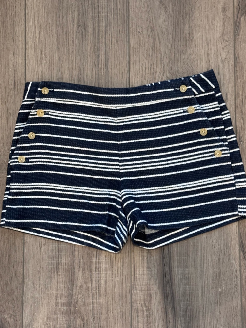 Banana Republic Navy and White Striped Sailor Shorts with Gold Buttons